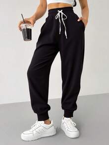 8 Piezas Pantalones deportivos para mujer con bolsillos, cordón para mujer, pantalones deportivos ajustados para yoga activos - 4 piezas - Ver 4