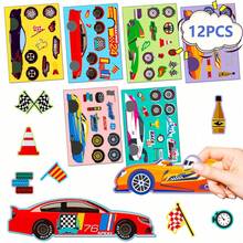 6/12/36 Sheets Make Your Own Car Stickers For Teens, Cartoon 6 Race Cars DesignsMake A Face Stickers For Party Favor Stickers, Decorative Laptop Scrapbook,School Supplies,Back To School - Multicolor - View 7