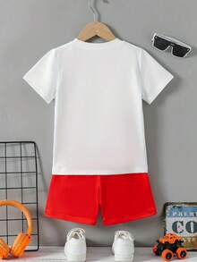 2pcs/Set Toddler Boys Cool Fire Truck Digital Print Pattern Casual Sports Outdoor Short Sleeve T-Shirt & Shorts Set, Lightweight & Breathable Summer Outfit, Great As Gift, Suitable For Outdoor Wear - White - View 2