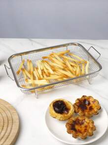 1pc/2pcs 304 Stainless Steel Double-Ear Roasting Net Basket, 13-Inch Stainless Steel Wave Bottom Roasting Pan, Reusable Rectangular Mesh Basket For Frying, Grilling, Kitchen Filter, Outdoor Camping BBQ, Home Oven Baking Tools, Kitchen Accessories