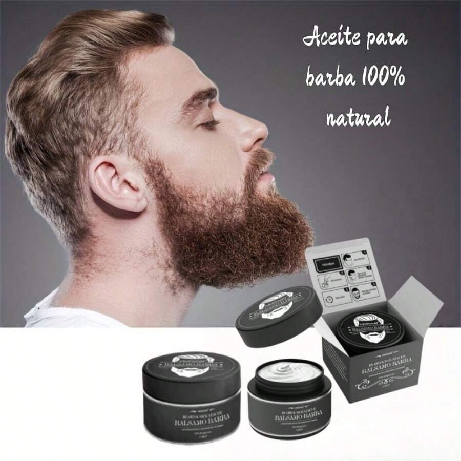 MOPOYAT 2 piezas bálsamo para Barba - ¡Realza el encanto de tu barba! Nutre y fortalece tu barba - Limpieza profunda - Regalo perfecto para el Día del Padre - Sin alcohol - Negro - Ver 1