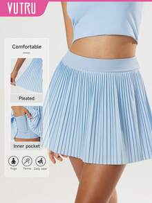 VUTRU 1Pc Pleated Pocket Mini Skirt With Built-In Shorts Light Support Tennis Golf Gym Summer - Baby Blue - View 1