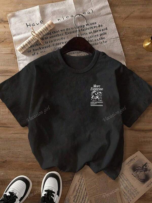 Plus Size More Espresso Coffee Club Graphic Loose Round Neck Short Sleeve T-Shirt For Women, Casual Summer