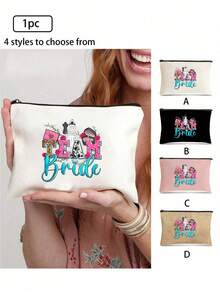 趣味图案印花化妆包，情人节惊喜礼物，旅行小物件包，轻便化妆品收纳包，旅行化妆包，字母拉链收纳包，拉链手提包，时尚实用的化妆包，字母印花化妆包礼物，送给妈妈的化妆包，情人节节日礼物，趣味字母印花女士礼物，女士化妆包，可爱生日圣诞友谊礼物，送给挚友的礼物，新娘纪念品 - 彩色 - 查看 1