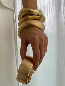 4 件/1 件朋克纹理哑光宽版弹簧扣手链，采用不对称金属手链设计，女士日常派对配饰，时尚珠宝，最佳朋友礼物 - 金色 - 查看 12