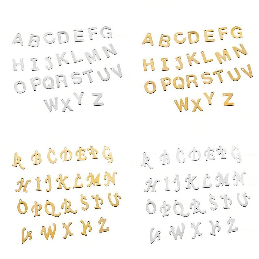 26 piezas de encantos de letras del alfabeto inglés A-Z de acero inoxidable para hacer collares, pulseras y accesorios de joyería DIY