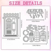 MAGICALCUTDIE Flower Shop Cutting Dies Card Making Door Window Combination Cut Stencil Carbon Steel Die Card Scrapbooking Embossing Template For Cards Paper Craft Making Album Invitation Gift Decor - Xám - Xem 3
