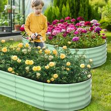 Oval Raised Garden Bed, 2 Pcs Galvanized Raised Beds For Outdoor, Planter Raised Boxes With Open-Ended Base,Large Metal Raised Planter Beds For Vegetables,Flowers,Tool-Free Assembly - 6*3*1FT-Olive Green - View 8