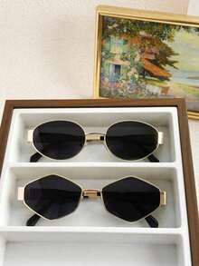 2pcs Metal Frame Oval & Diamond ShapedRetro Fashion Glasses, Fashionable Design For Men & Women, Suitable For Everyday Wear, Traveling & Beach - Multicolor - View 2