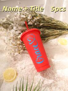 1/5 件，个性化派对冷饮杯，自定义名称和标题，加厚材质，24 盎司大容量，可重复使用，带吸管，适用于婚礼、单身派对、生日派对、户外运动沙滩水瓶以及父亲节礼物、毕业杯、伴娘礼物 - 五彩杯 - 查看 32