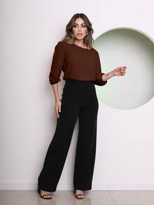MARILYN MONNA Women's Blouse Tailored Simplicity Elegant Social Basic Crepe 3/4 Princess Sleeve Tamires - 棕色 - 查看 4
