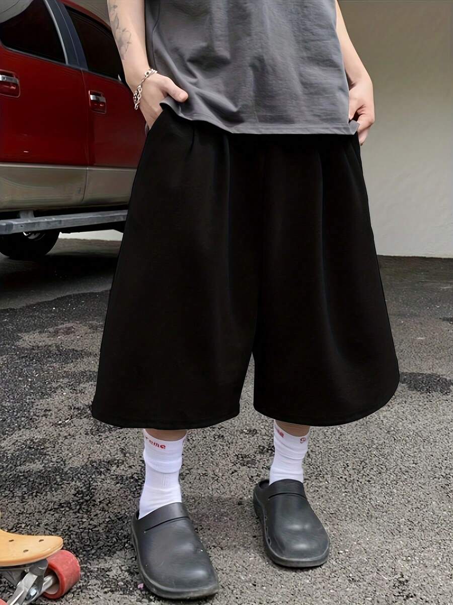 Quần short nam dài vừa phải, phong cách đường phố cho mùa hè - màu đen - Xem 1