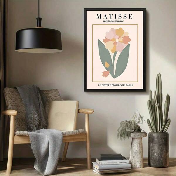1 pieza Pintura decorativa minimalista y moderna para sala de estar con colores de Morandi, pintura colgante simple y fresca de planta y flor, arte retro, para decoración de cafetería, hogar, dormitorio, bar, sala de estar, regalo perfecto.
