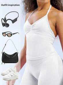 Yefecy New Impact Sports Yoga Vest Women's Fitness Yoga Top Gym Clothes Workout Backless Scrunch Built-In Bra With Cups Tops