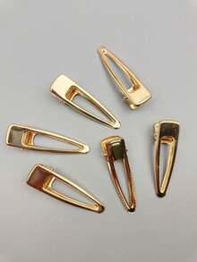 6/12 piezas Pinzas de pelo minimalistas versátiles y casuales con gota de agua hueca en dorado - Dorado - Ver 2