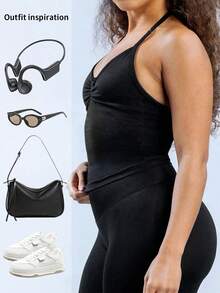 Yefecy New Impact Sports Yoga Vest Women's Fitness Yoga Top Gym Clothes Workout Backless Scrunch Built-In Bra With Cups Tops,Adjustable Straps - Black - View 8