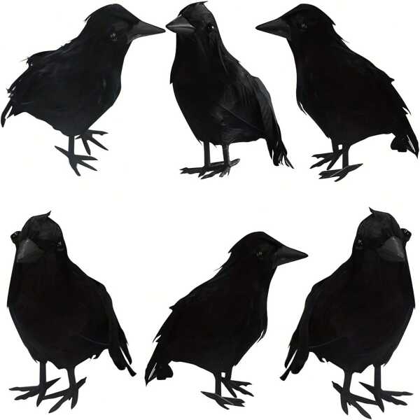 1/3/6PCS Halloween Black Crows Feathered Halloween Decorations Realistic Looking Ravens Handmade Black Crow For Halloween Decoration Supplies