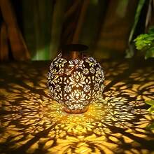 1 件 LED 太阳能圆形水滴灯莲花图案户外吊灯时尚庭院太阳能灯适用于花园户外街道万圣节日常派对 - 暖色 - 查看 2