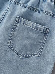 1 pieza Shorts vaqueros de lavado claro de pierna recta casual y vintage para niños preadolescentes