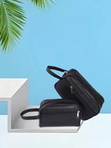 1 pieza, patrón de guijarros, monocromo, bolsa de hombre, negra, de negocios, de PVC, bolsa de aseo, impermeable, bolsa de baño, bolsa de almacenamiento de artículos de viaje Dinero viejo