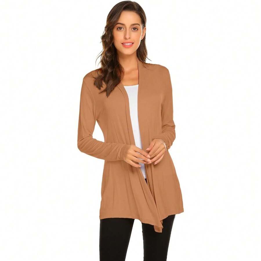Newchoice Womens Casual Lightweight Long Sleeve Cardigan Soft Drape Open Front Fall Dusters (S-3XL) - Khaki - View 1