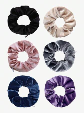 2pcs Solid Color Fleece Zipper Hair Scrunchies, Fabric Ponytail Holders