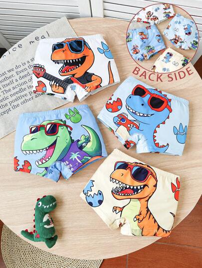 4pcs Cute Dinosaur Printed Boxer Briefs For Young Boys, Suitable For All Seasons