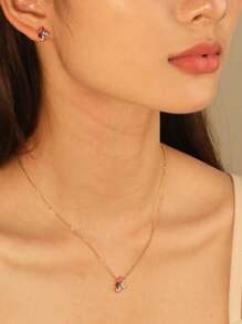 Set de collier et boucles d'oreilles en acier inoxydable pour femmes, avec gouttes de couleurs douces, poney mélangé et papillons. Bijoux personnalisés créatifs, cadeau idéal pour l'été