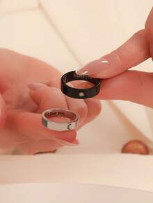 ATLVXJL 2pcs/Set Glow-In-The-Dark Sun & Moon "I LOVE YOU" Stainless Steel Rings, Casual Couple Jewelry Suitable For Daily Wear And Valentine's Day Gift - Multicolor - View 2