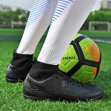 (Shoe Size: 32-46), 1 Pair Of High-Top Men's Soccer Boots, Soccer Sneakers, Sports Outdoor Shoes, Soccer Match Shoes, Sporty Style, Anti-Slip And Wear-Resistant, TF Short Spike Sole Design, PU Leather Upper, Beautiful Color, Rubber Sole, Professional Competition Use, Suitable For Hard Mud And Sand And Artificial Plastic Particle Sites - Black - View 5