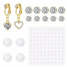 17pcs Clip-On Piercing Jewelry Set, Includes 2 Fake Navel Rings, 4 Clear Silicone Pads, 10 Shiny Zirconia Stones, 1 Sticker, No Piercing Required Navel Clip/Sticker Jewelry, Suitable For Women Daily Wear, Exquisite Gift - Multicolor - View 9
