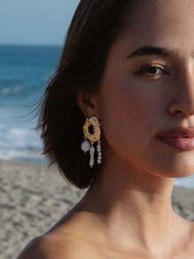 Fashionable, Simple, Personalized, Earrings With Gold Clouds, Freshwater Pearls, Stainless Steel Cross-Border Color Preservation Earrings