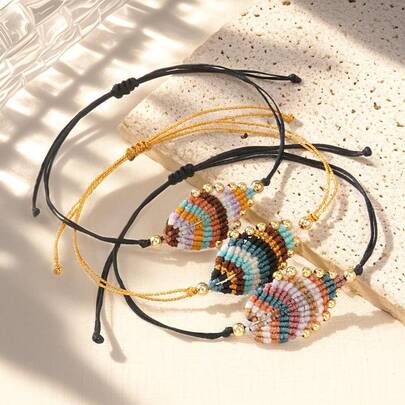 1PC Fashionable Simple Copper Bead Bracelet, Leaf Bracelet, Gold Bead Bracelet, Leaf Woven Bracelet, Color Adjustable Woven Bracelet, Flat Knot Design, Adjustable Woven Bracelet, Suitable For Women's Daily Commuting, Family, Sisters, Birthday Gifts, Family Gifts, Valentine's Day Gifts, Female Gifts, Anniversary Gifts