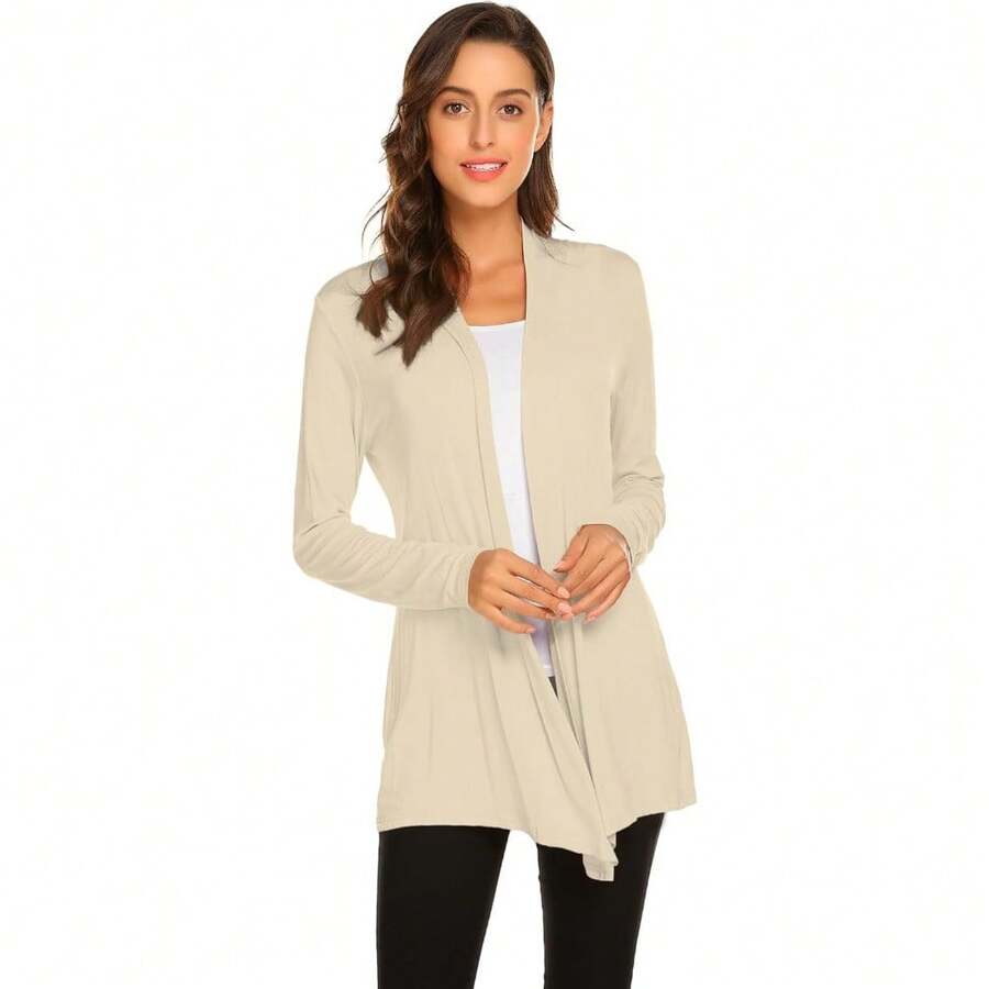 Newchoice Womens Casual Lightweight Long Sleeve Cardigan Soft Drape Open Front Fall Dusters (S-3XL) - Beige baru - View 1