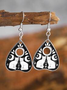 1 对可爱金属水滴月亮猫吊坠耳环，适合女士 - 彩色 - 查看 12