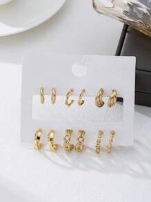 6er Set modische goldene Bambus Knotenimitation Kreuz Gekräuselt Gezackt Strass Geometrische Damen Ohrringe, vielseitig einsetzbar für Alltag, Party, Musikfestival