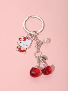 Sanrio 1pc Unisex Sanrio Hello Kitty Keychain With Cherry, Strawberry Shaped Charms, Fashion Pendant, Elegant Bohemian Style, Suitable For Mother's Day, Teacher's Day, Graduation Gift, Car Accessories, Camping Bag Decoration