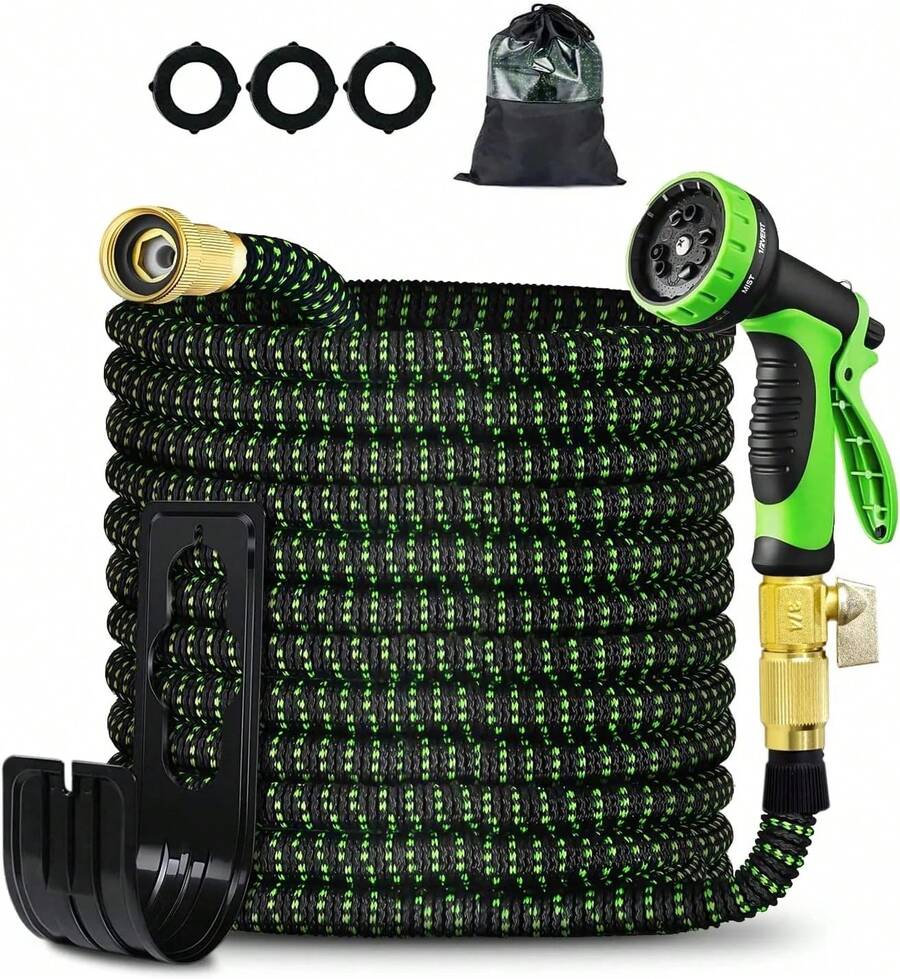 100 Feet Heavy Duty Retractable Anti-Twist Garden Hose With 10 Function Nozzles, 3/4 Inch Solid Brass Fittings- Lightweight And Easy To Store, Perfect For Spring, Summer, And Autumn Outdoor Watering, Garden Hose Holder