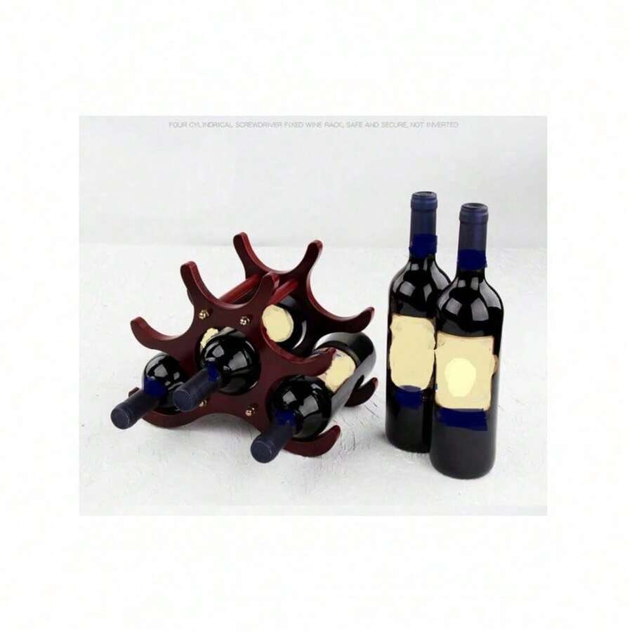 Modern Minimalist Wooden Wine Rack, Decorative Wine Bottle Holder For Living Room - Burgundy - View 1