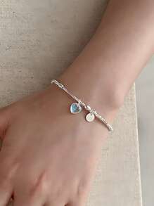 Sterling Silver Color Moonstone Love Circle Bracelet For Women's Slender Simple Niche Versatile High-End Hand Jewelry Broken Silver Bracelet