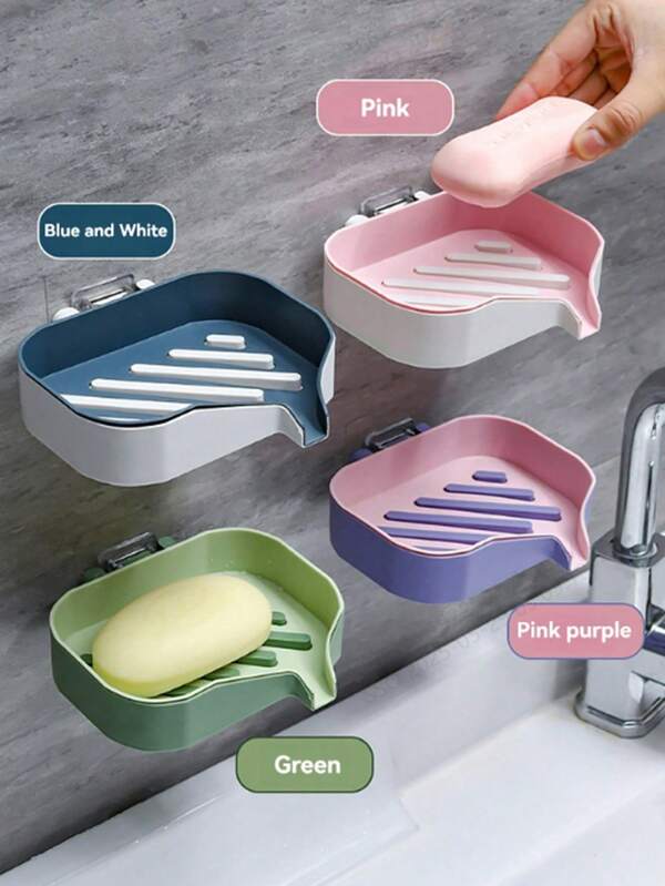 1 pieza Jabonera de pared. Estante de almacenamiento de baño doméstico con drenaje. Jabón doméstico, sin necesidad de perforar agujeros, con un estante de drenaje. Nuevo soporte de jabón de alta gama en el baño. Estante de almacenamiento de doble capa en el baño. De vuelta a la escuela