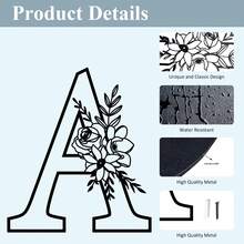 1 pieza Cartel de metal con Flor y Letra, Combinación personalizada de nombres, letras iniciales y palabras, Decoración de pared de arte de metal, Decoración DIY de fondo de boda, Regalo para el hogar