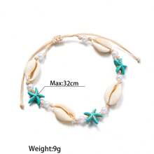 1 pièce Bracelet de cheville tressé fait main pour femmes, style vacances à la plage avec coque naturelle et étoile de mer, faux perles, pour porter à la plage