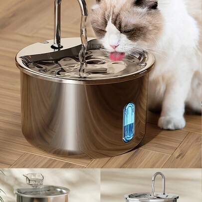 PETSIN 1 vòi phun nước bằng thép không gỉ cho thú cưng, máy cấp nước tự động cho chó và mèo dùng nguồn USB có bồn chống bắn nước, hoạt động êm ái để tăng lượng nước uống vào - Không cần pin, Phụ kiện cho thú cưng trong nhà | Vòi phun nước kiểu dáng đẹp cho thú cưng | Vật dụng bền cho thú cưng,