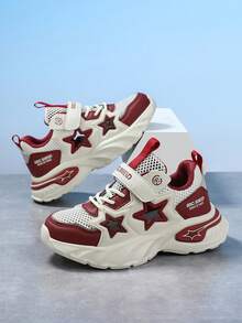 1 paio di scarpe sportive casual alla moda con chiusura a strappo, decorazione a stelle, superiore traspirante e forata, suola antiscivolo, adatte per la primavera, per ragazze