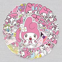 Sanrio 50/100pcs Sanrio Melody Adorable Doodle Cartoon Cute Animation Stickers For Water Cups, Notebooks, Luggage, Suitable For Back To School, Education Supplies