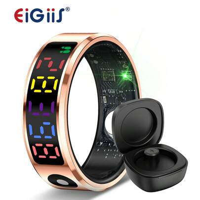 EIGIIS 1 件男女通用智能戒指，带充电隔层，大电池防水健身环，用于活动监测/步数/距离，兼容 iOS Android，适合商务和休闲，是送给朋友和家人的完美礼物