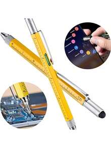 1pc 6-In-1 Multi-Purpose Pen Construction Tool, Gift Tool Pen, Multi-Purpose Pen With Ball Pen, Ruler, Touch Pen, Level, Screwdriver, Pen Tool Small Tool Pen Gift, Suitable For Dad Gift, Christmas And Birthday Presents Back To School - Yellow - View 6