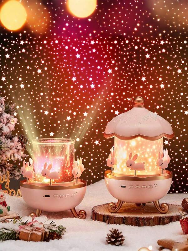 1PC Starry Sky Projector Creative Gift Toy Starry Sky Projection Music Box Pleasant Music Decoration Shape Night Light Childlike And Cute Gift Suitable For Everyone Birthday Gift Night Light Colorful Light Effect