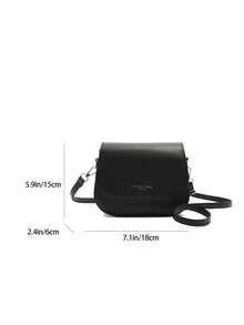 简约半月形马鞍包斜挎包，时尚翻盖包 - 黑色 - 查看 4